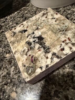 Pandora Silver Tree of Life Heart Necklace with Ruby-Red Accents